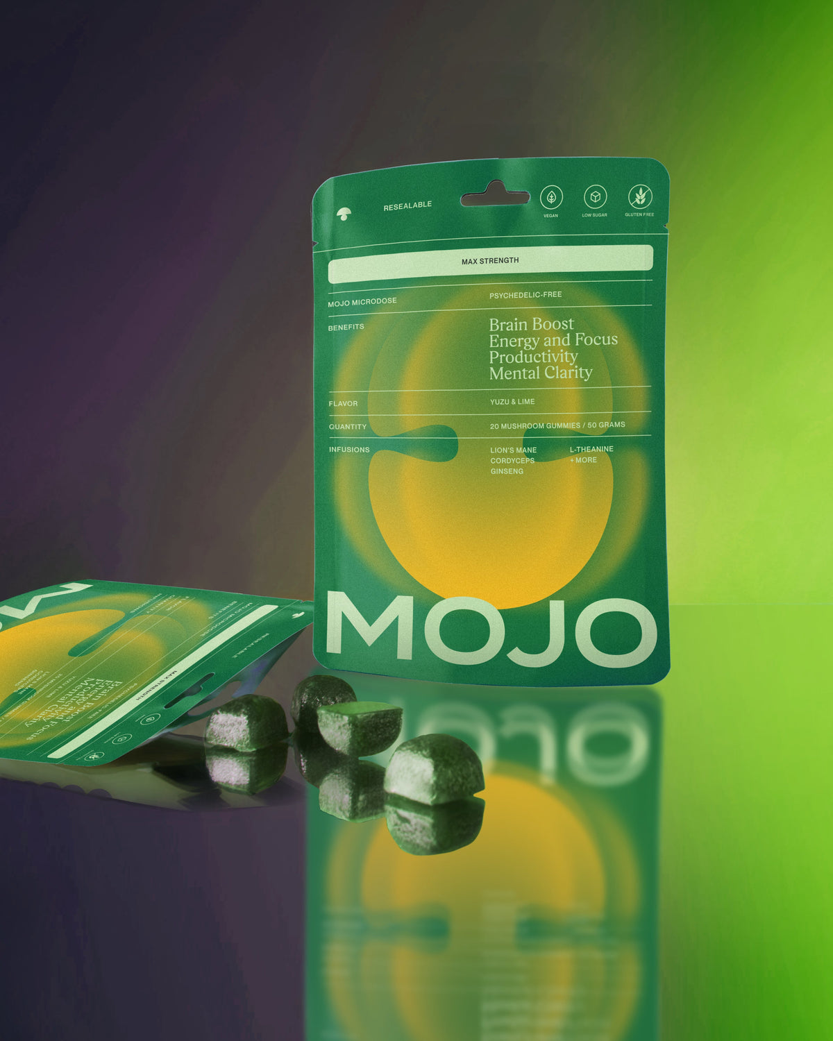 Max Strength Brain Boost Gummies  - Yuzu & Lime by Mojo | Mushroom Dosed Gummies