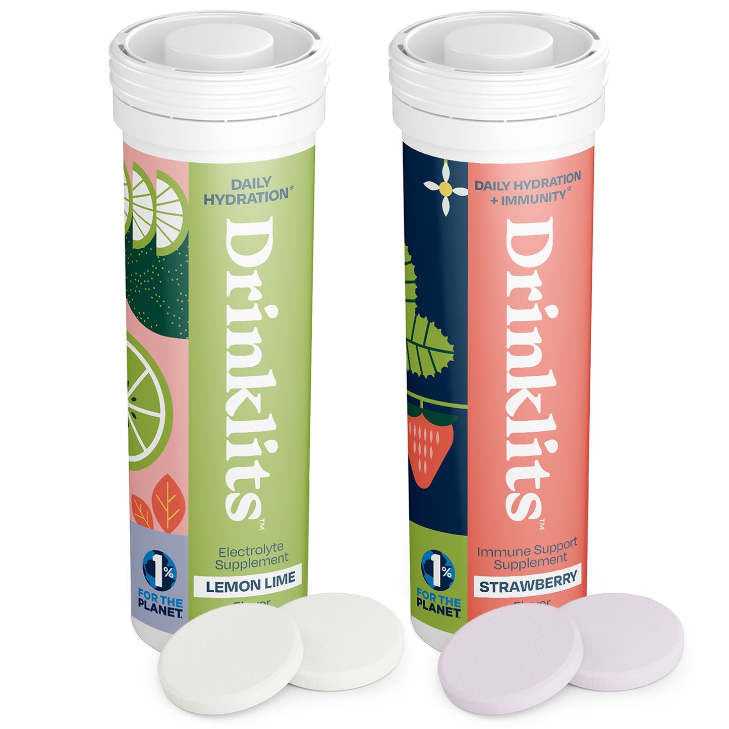 Lemon-Lime Electrolyte Hydration & Strawberry Immune Support Tablets (2) Tube Combo Pack
