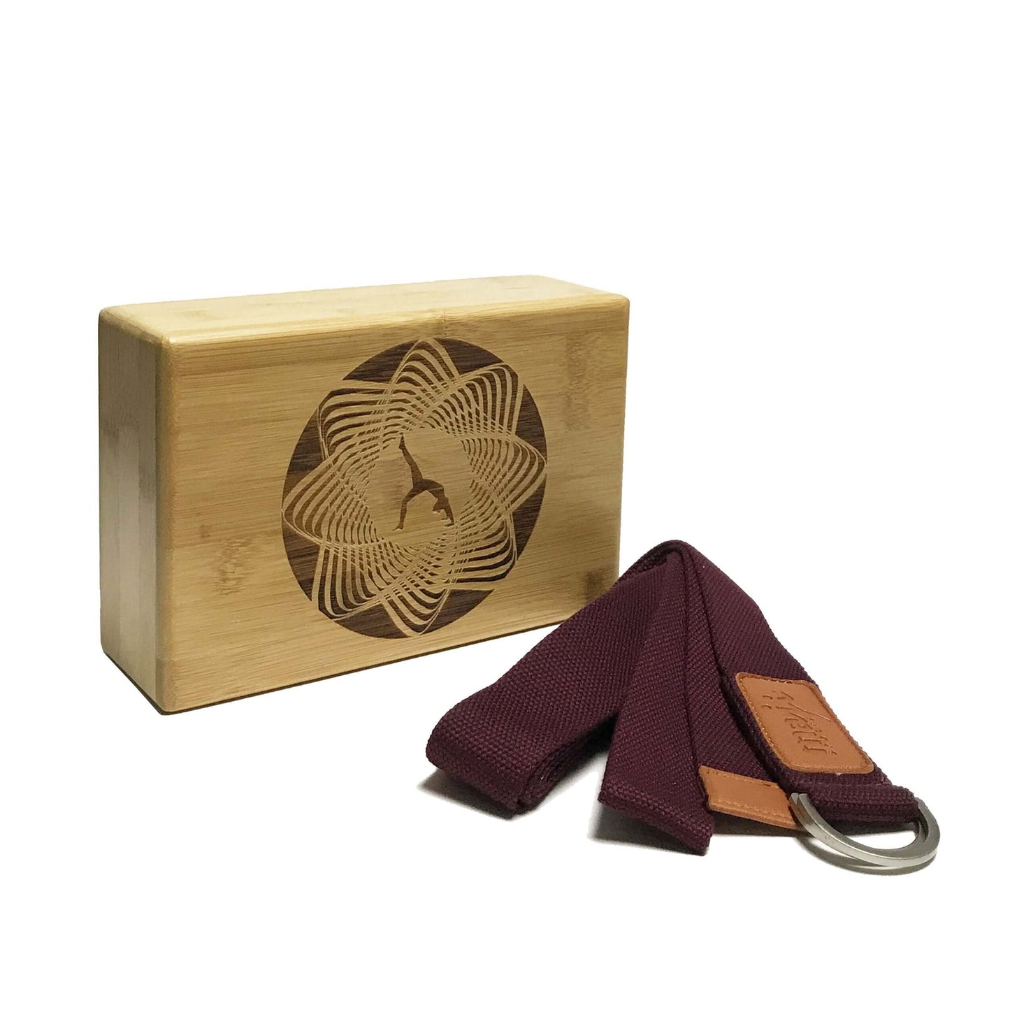 Laser Engraved Bamboo Yoga Block & Strap Combo - Circle Design by Jupiter Gear