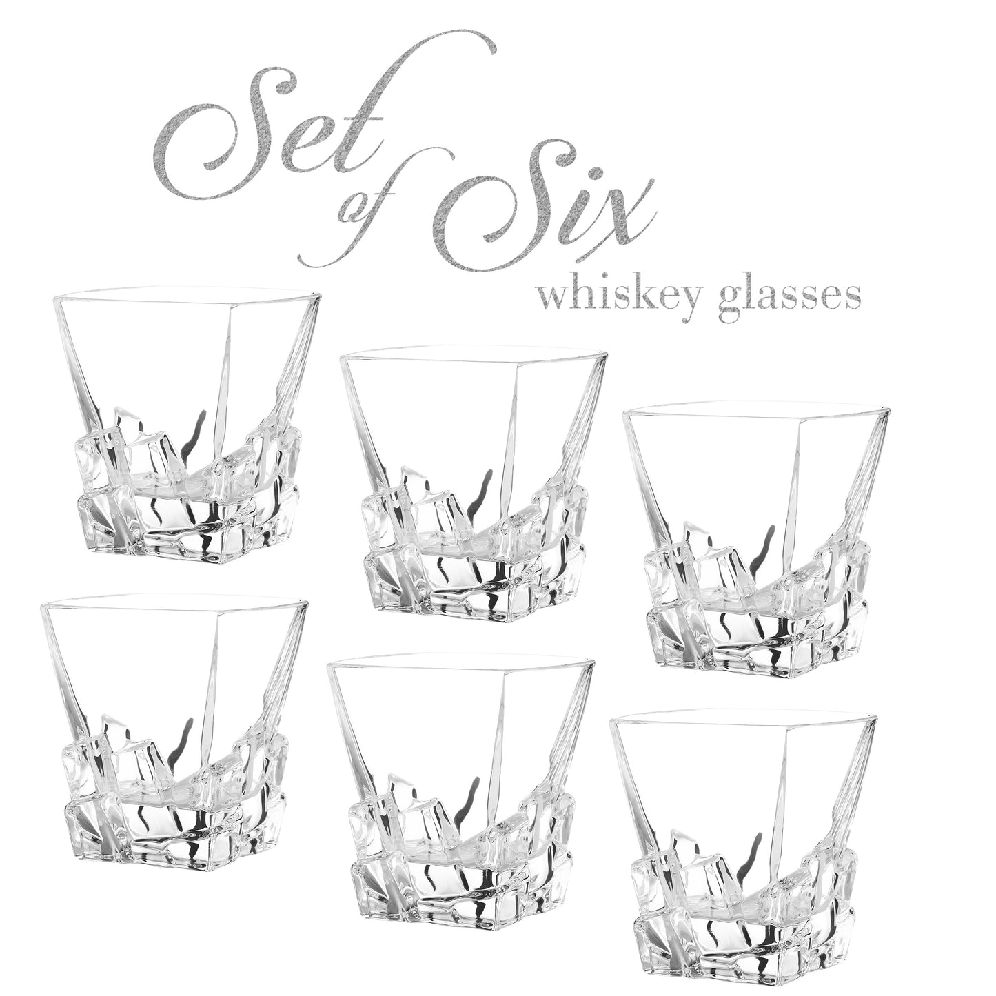 Berkware Lowball Whiskey Glasses - Modern Square Top Design -  Set of 6