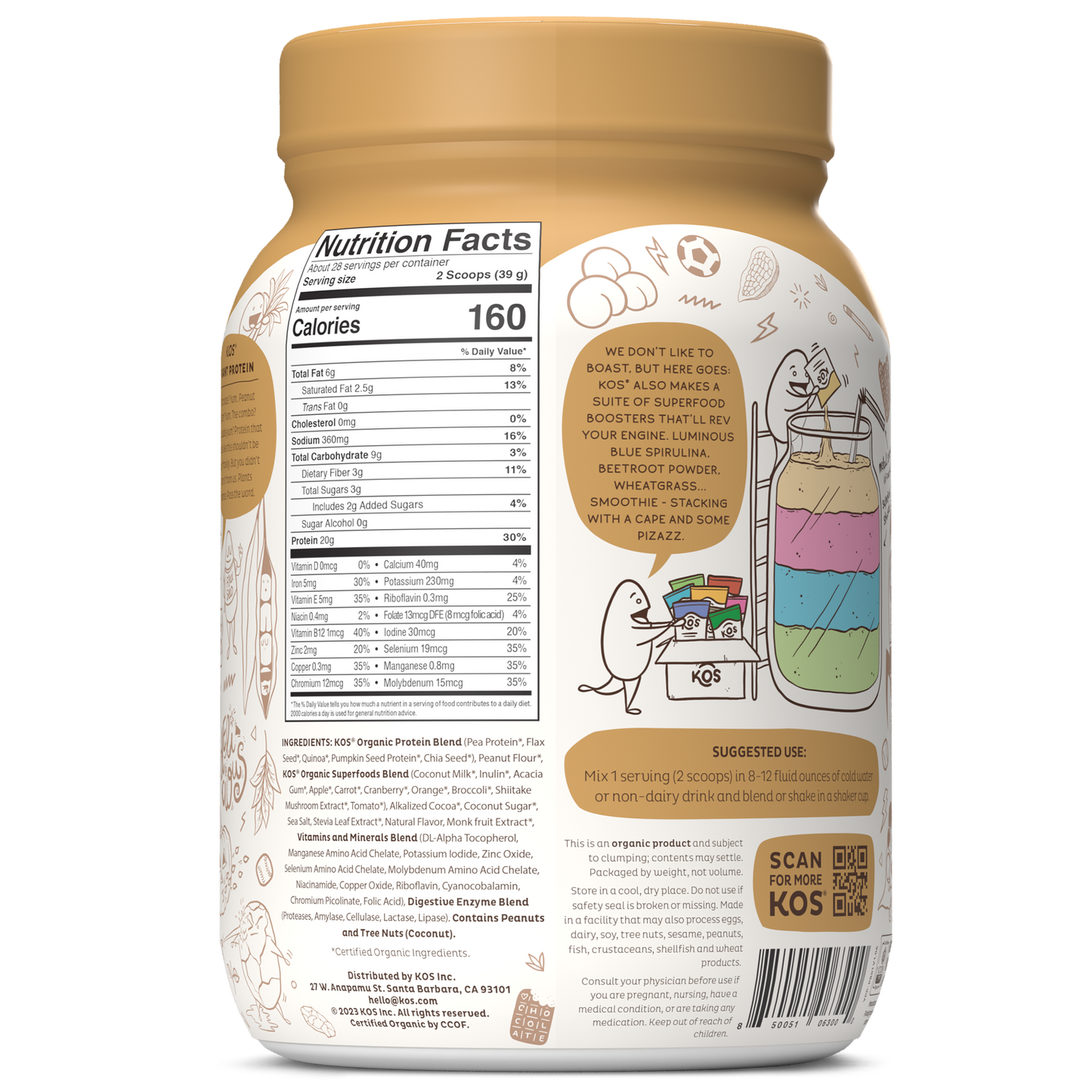 KOS Organic Plant Protein, Chocolate Peanut Butter, 28 Servings by KOS.com