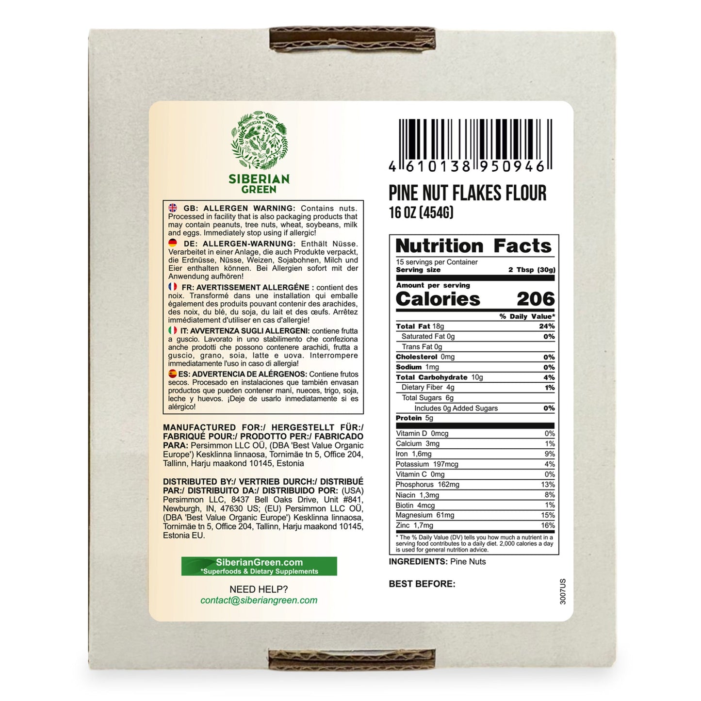 Siberian Pine Nut Flour (Kernel Powder) – 454g / 1 lb