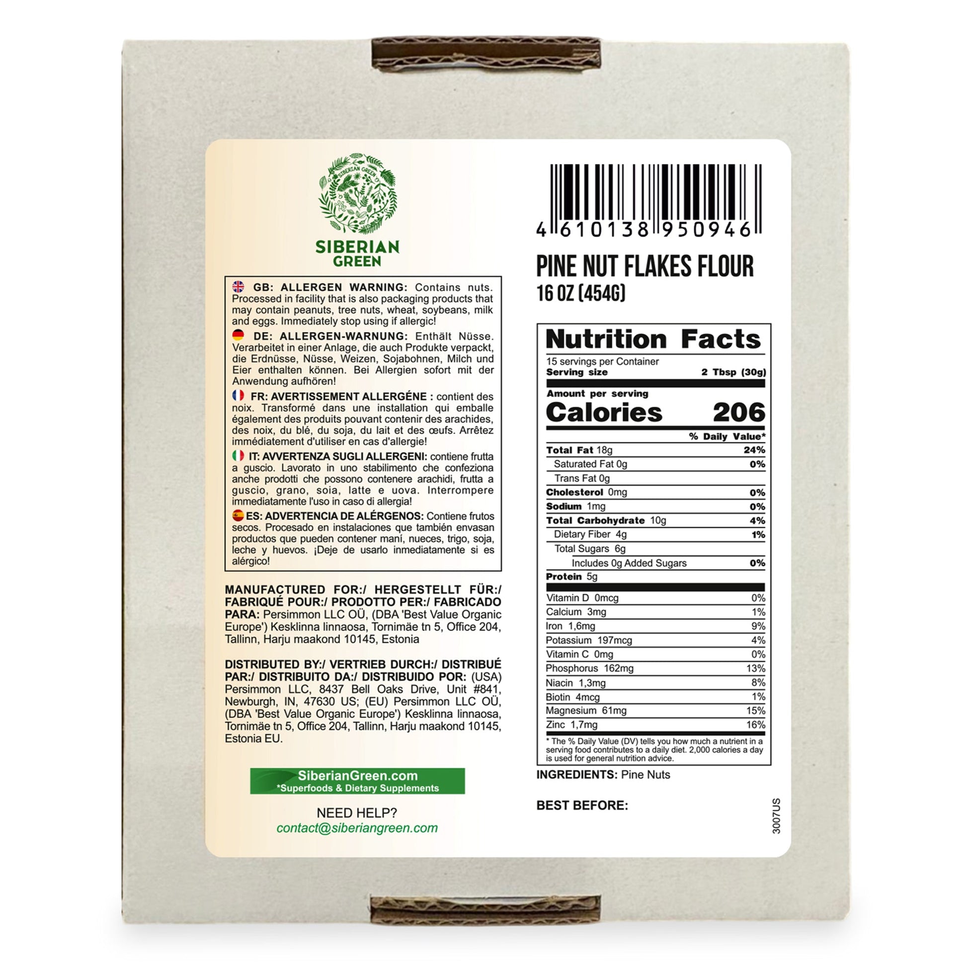 Siberian Pine Nut Flour (Kernel Powder) – 454g / 1 lb