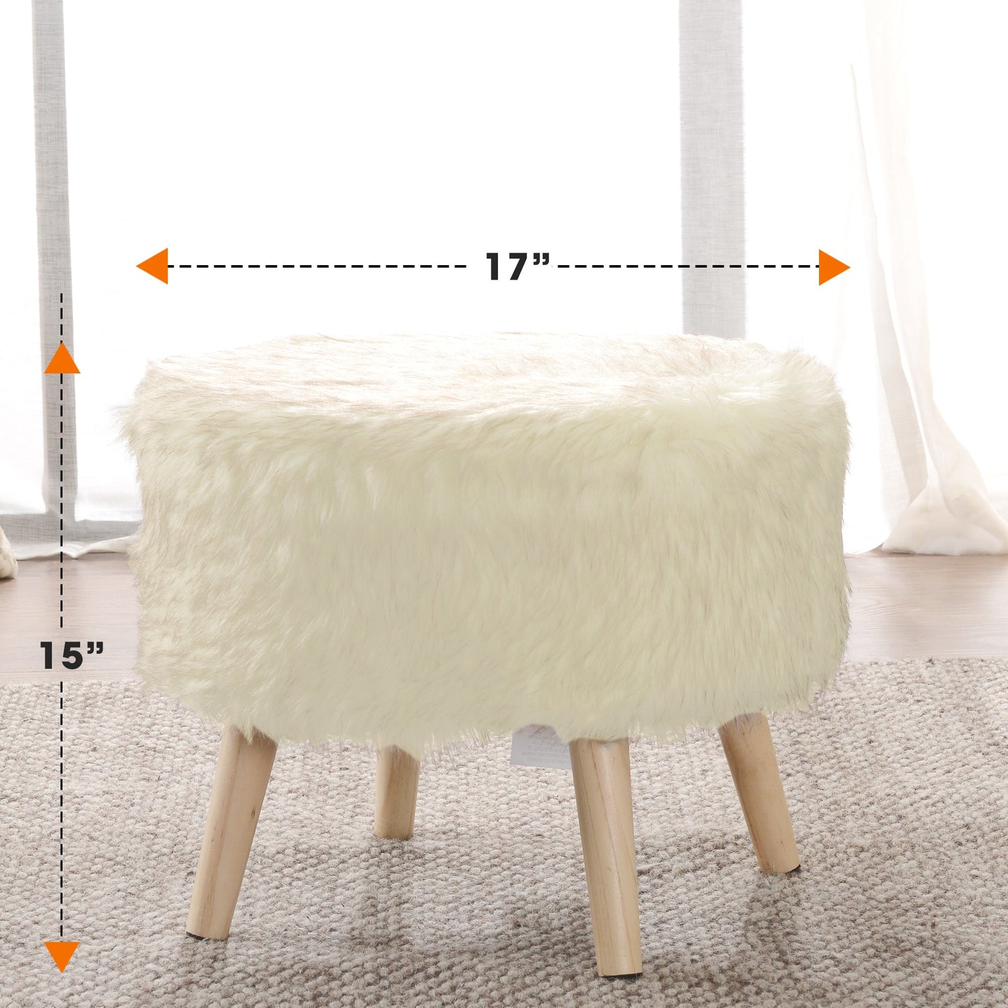 Cheer Collection Faux Fur Wood Leg Stool, White