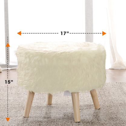 Cheer Collection Faux Fur Wood Leg Stool, White