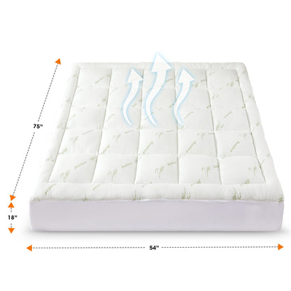 Cheer Collection Bamboo Mattress Topper Filled with Shredded Memory Foam - Cooling Bed Topper for Mattresses