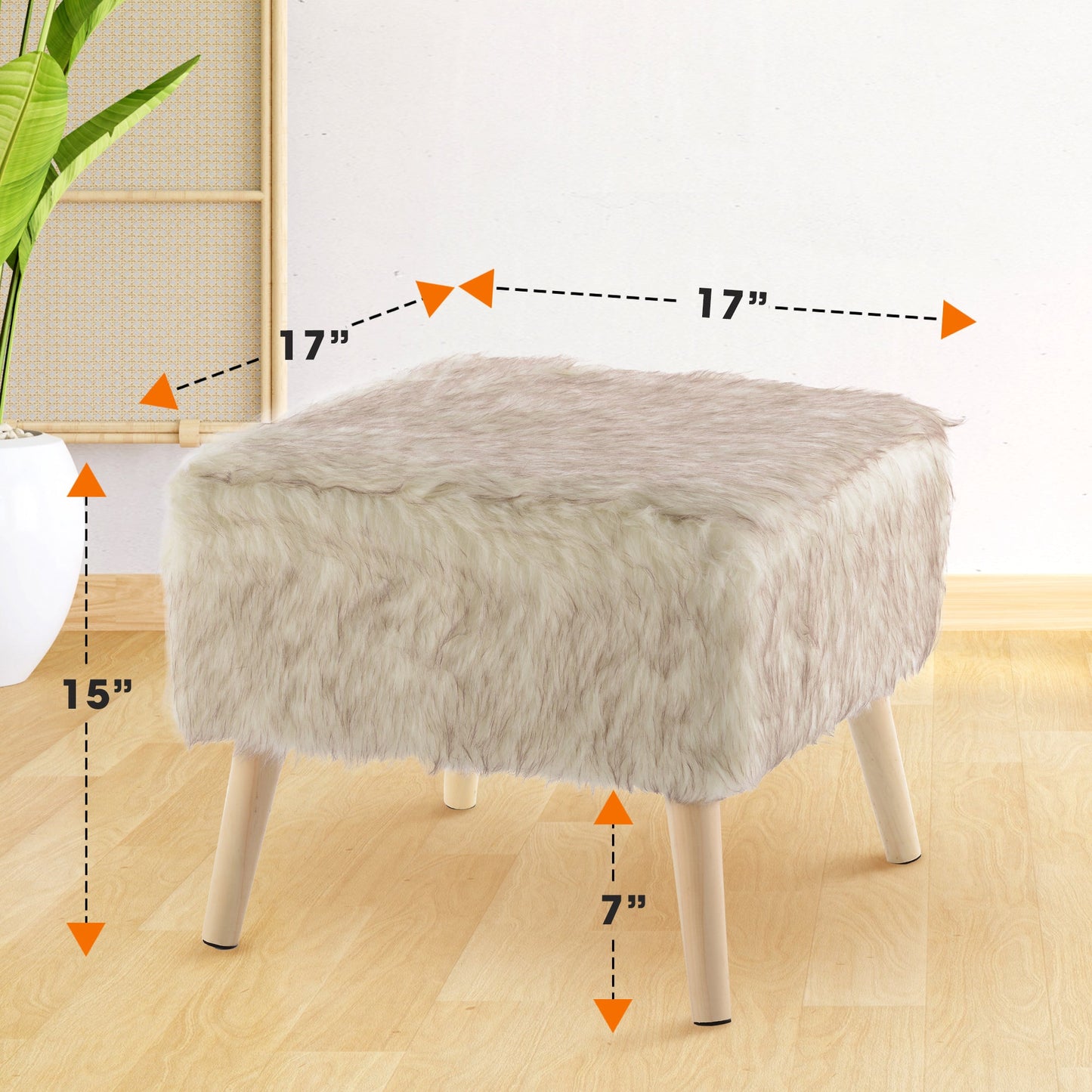 Cheer Collection Faux Fur Wood Leg Stool