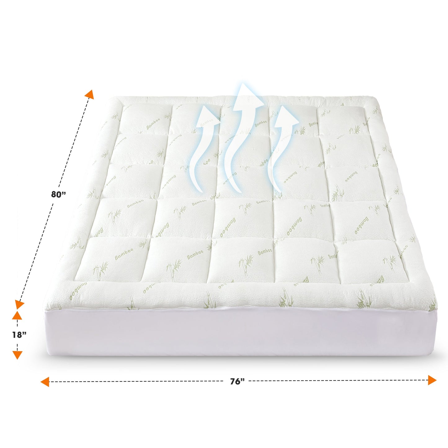 Cheer Collection Bamboo Mattress Topper Filled with Shredded Memory Foam - Cooling Bed Topper for Mattresses