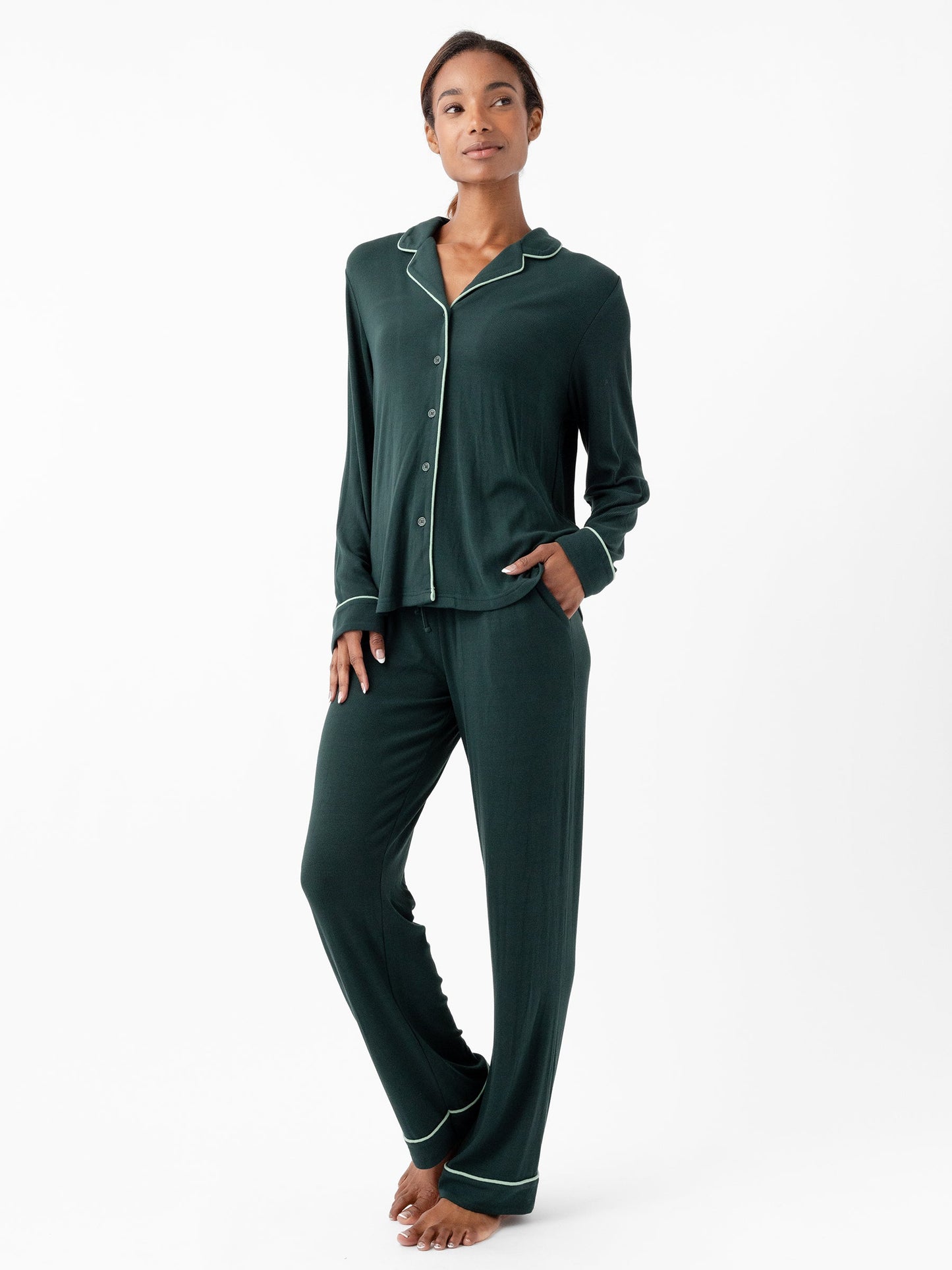 Women's Bamboo Rib-Knit Classic Long Sleeve Pajama Set