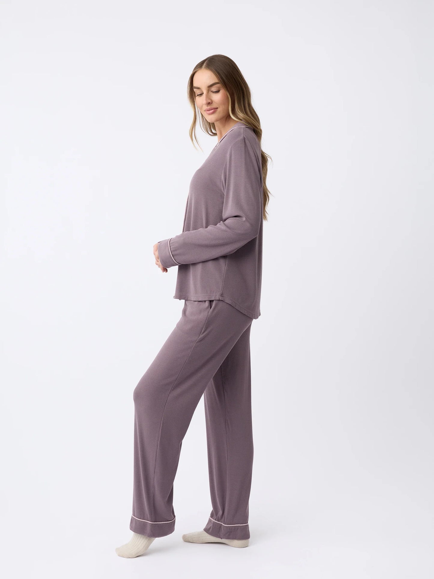 Women's Bamboo Rib-Knit Classic Long Sleeve Pajama Set