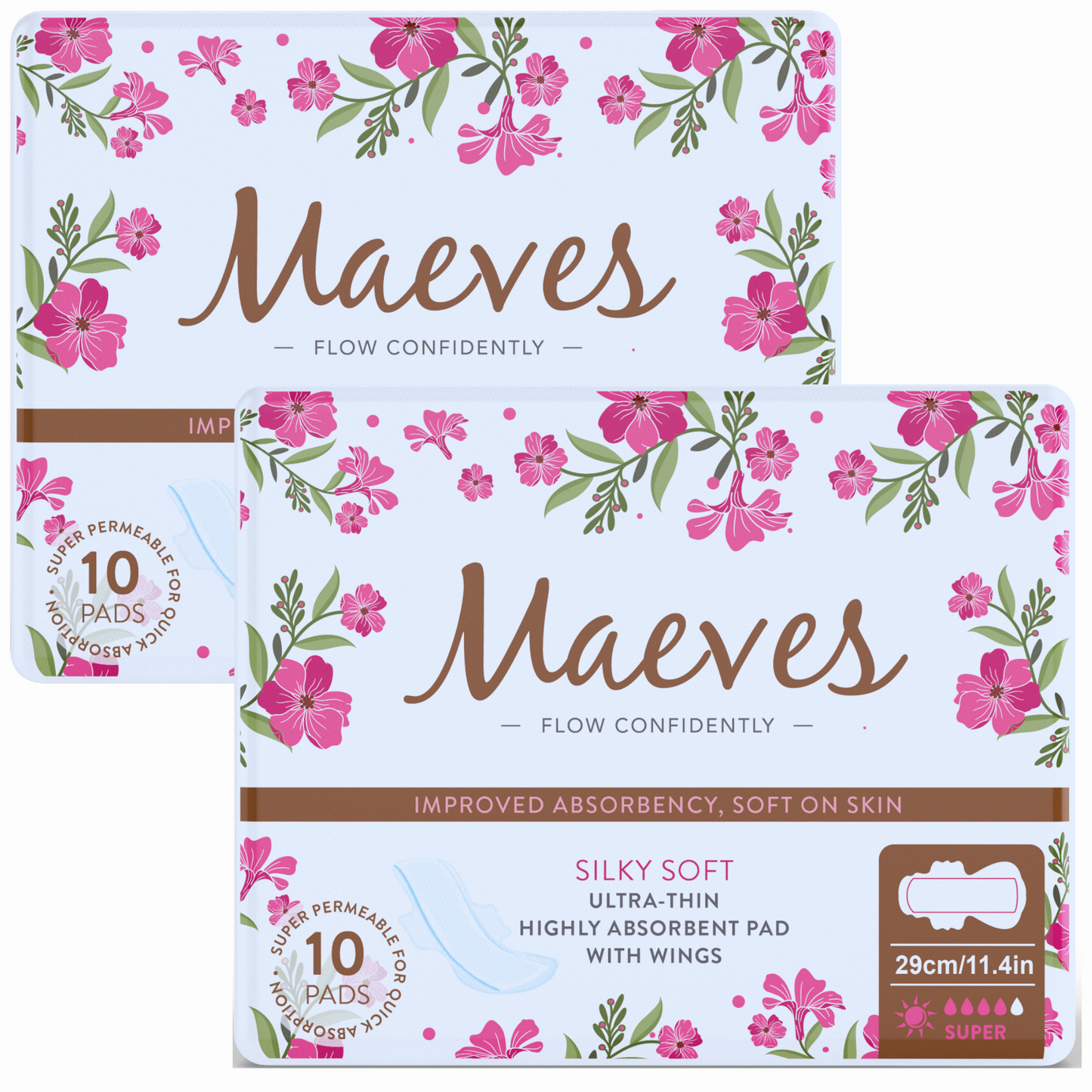 Ultra-Thin Super Absorbency Sanitary Pads- 2 Packs by Maeves Pads