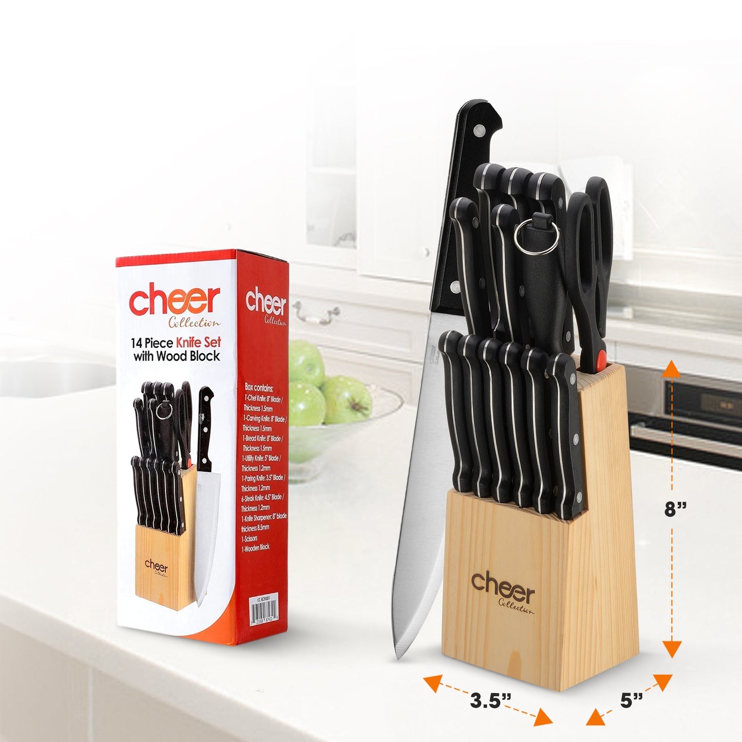 Cheer Collection 13pc Kitchen Knife Set with Wooden Block