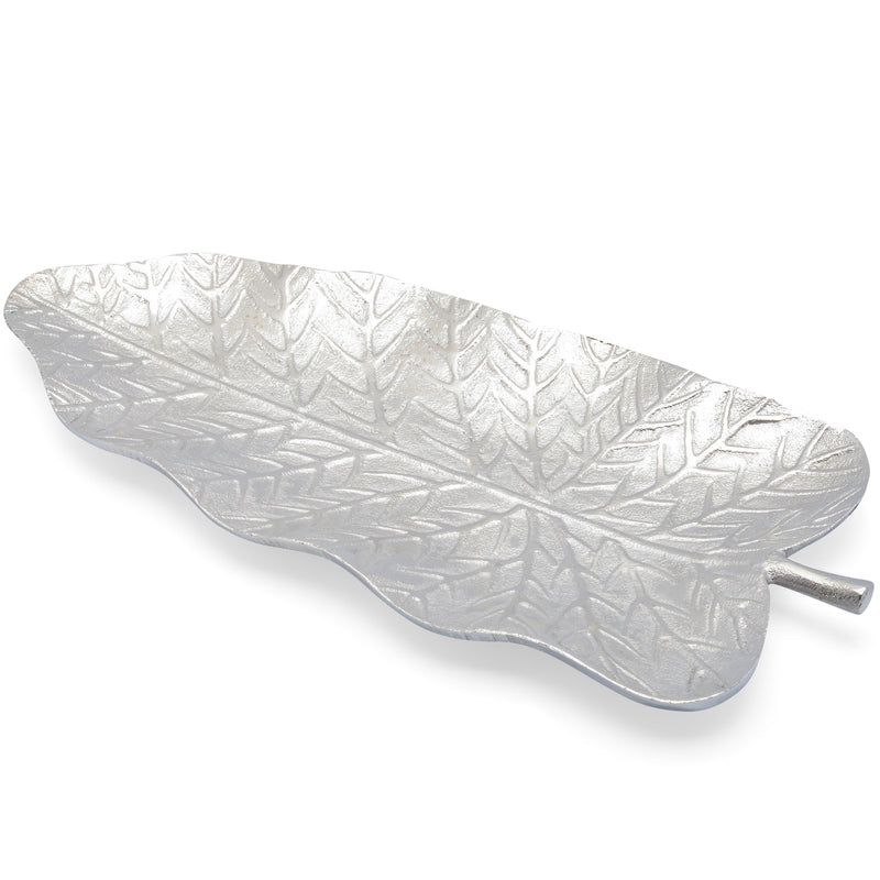 Berkware Decorative Silver Leaf Shape Serving Tray - Large Nickel Plated Candy Dish