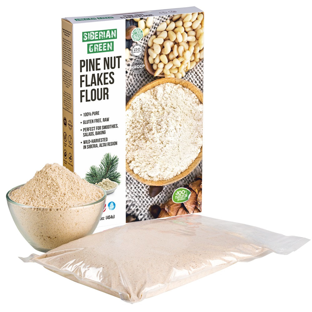 Siberian Pine Nut Flakes Flour Powder 454g (1 lbs) 100% Organic Wild Harvested Altai Region