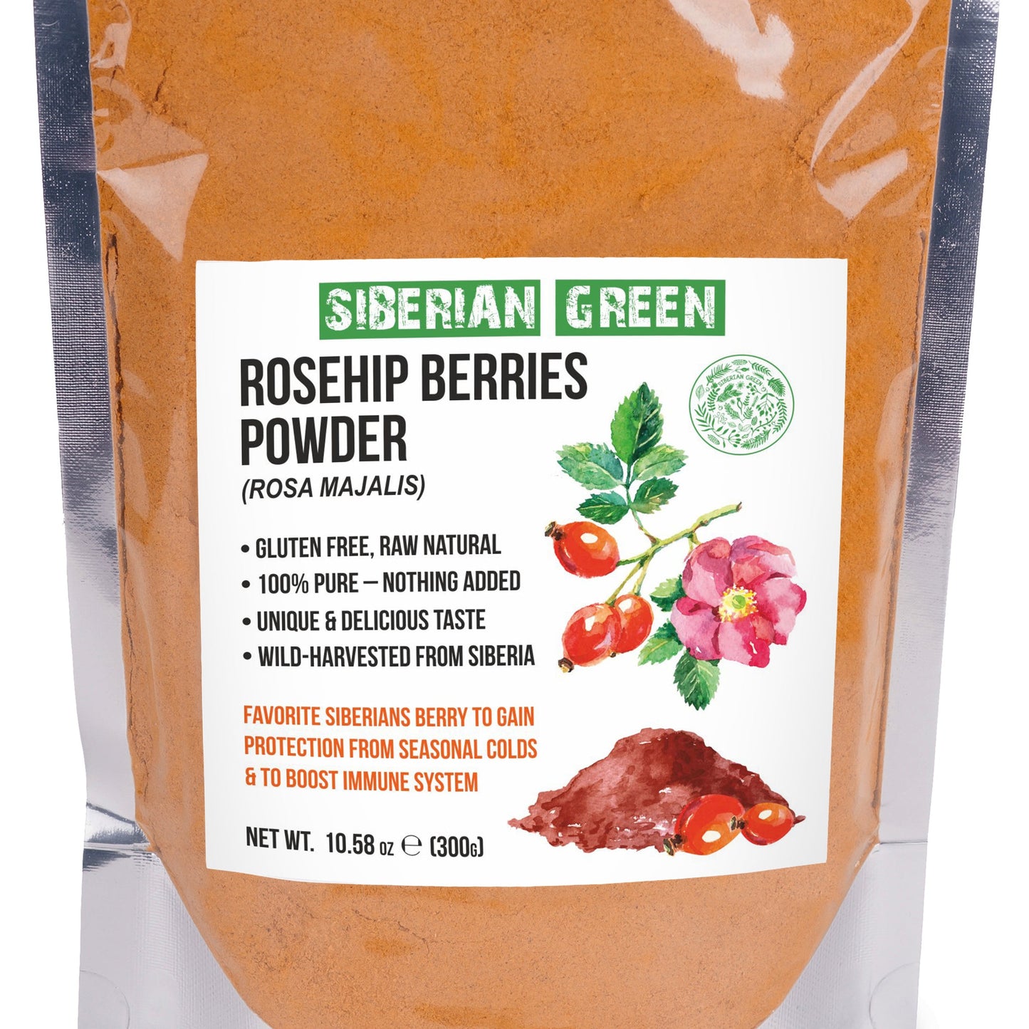 Siberian Rose Hips Powder 300g (10.58 oz) - Rosehips Herbal Tea Flour from Wild Harvested Seeds