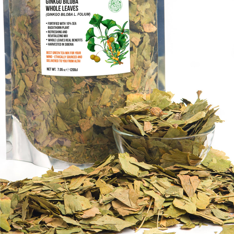 Organic Ginkgo Leaf Tea – 200g Premium Ginkgo Biloba Leaves with Sea Buckthorn