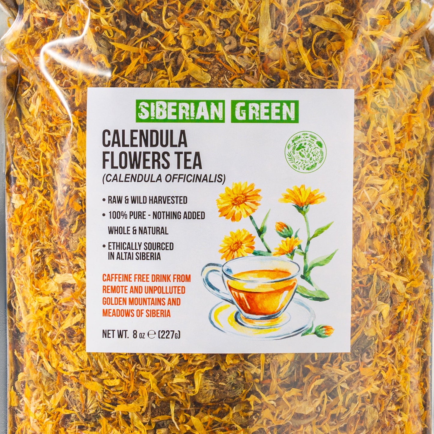 Siberian Green Calendula Flowers Petals Tea 227g (8 oz) Dried Marigold Wild Harvested Altai Golden Mountains