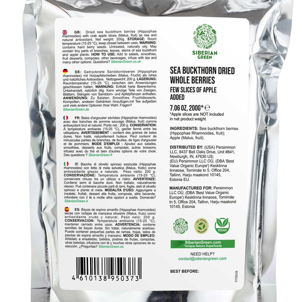 Sea Buckthorn Berries with Apple Slices – A Nutrient-Packed Superfood (200 g)
