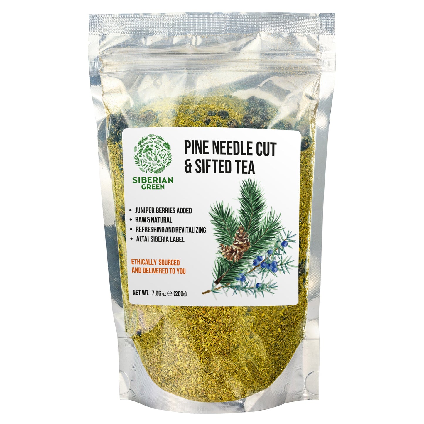 White Pine Needle Tea Loose Powder with Juniper Berries 200g – 100% Natural & Organic from Siberian Green