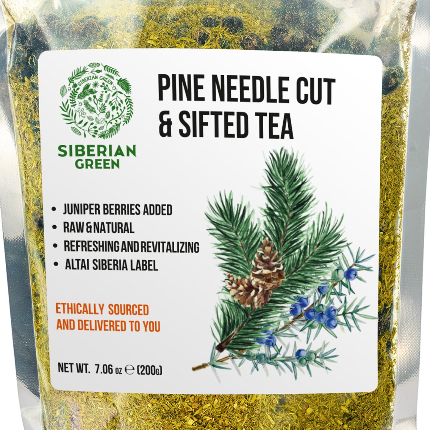 White Pine Needle Tea Loose Powder with Juniper Berries 200g – 100% Natural & Organic from Siberian Green