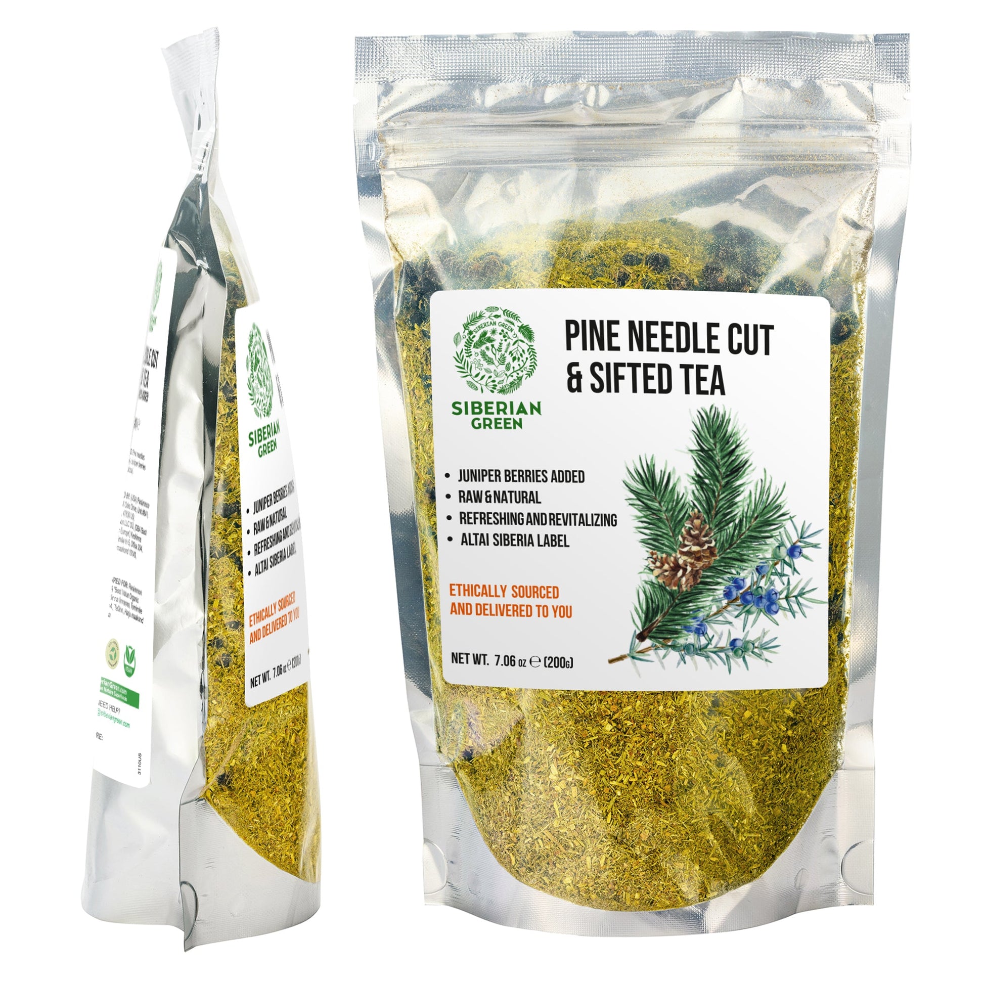 White Pine Needle Tea Loose Powder with Juniper Berries 200g – 100% Natural & Organic from Siberian Green