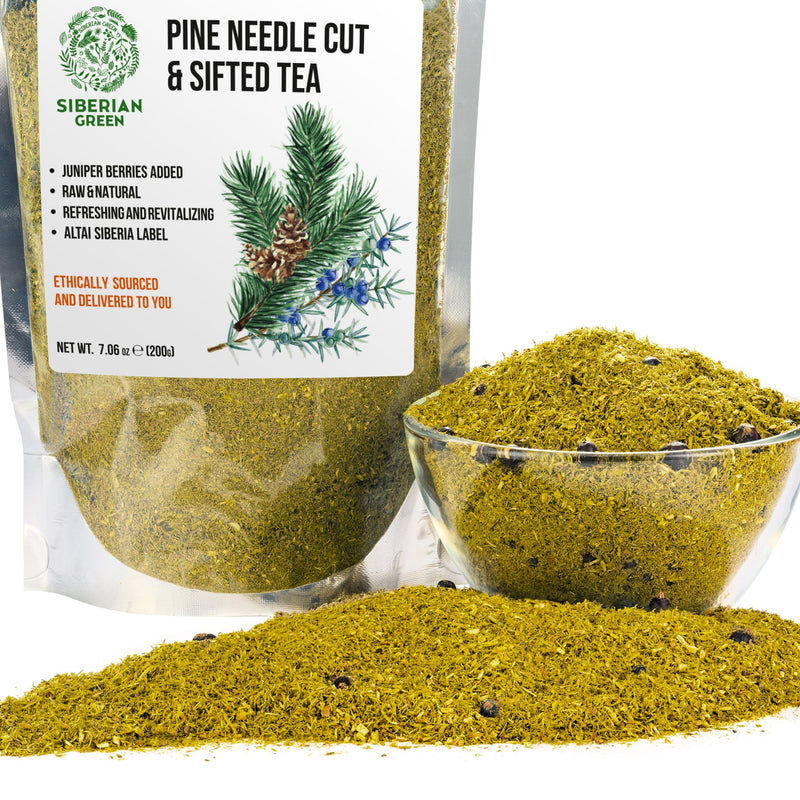 White Pine Needle Tea Loose Powder with Juniper Berries 200g – 100% Natural & Organic from Siberian Green