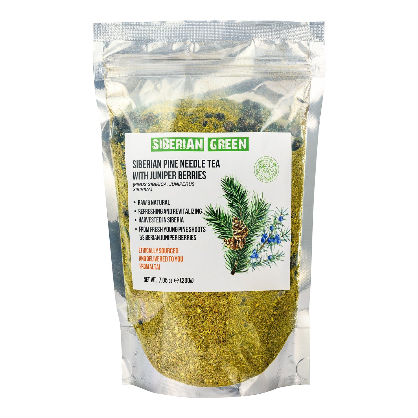 White Pine Needle Tea Loose Powder with Juniper Berries 200g – 100% Natural & Organic from Siberian Green