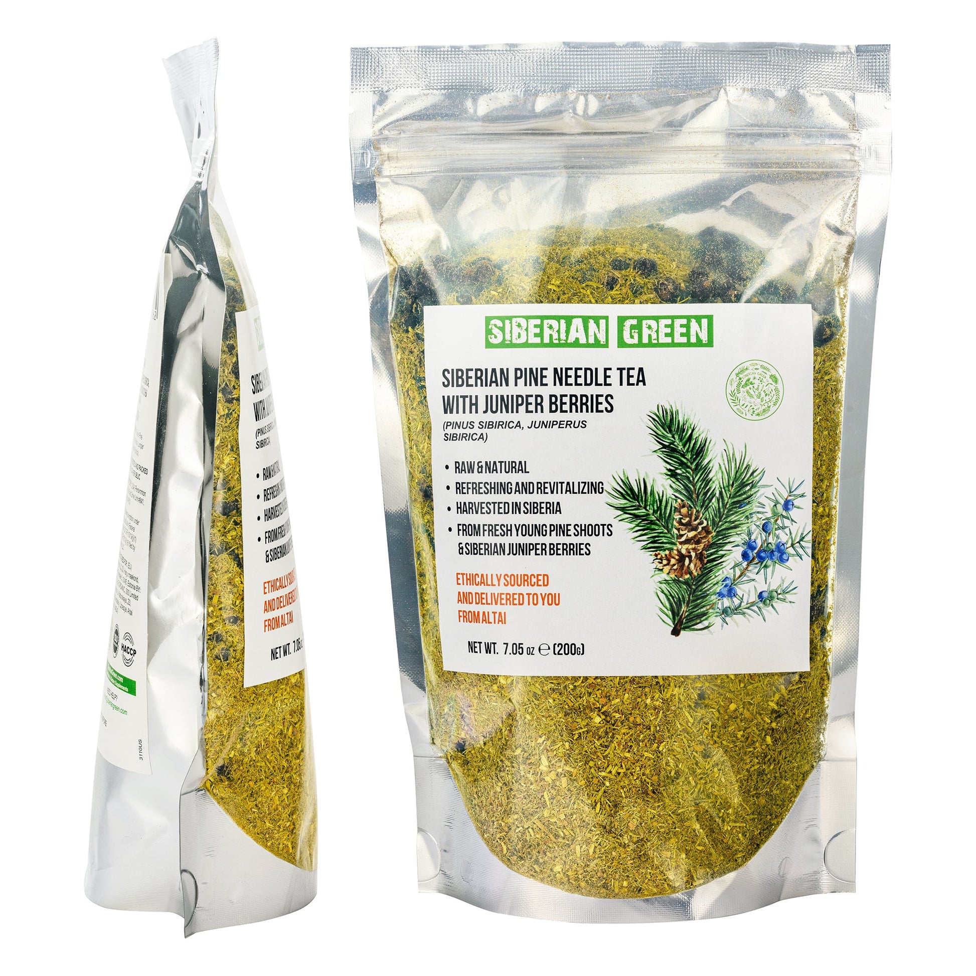 White Pine Needle Tea Loose Powder with Juniper Berries 200g – 100% Natural & Organic from Siberian Green