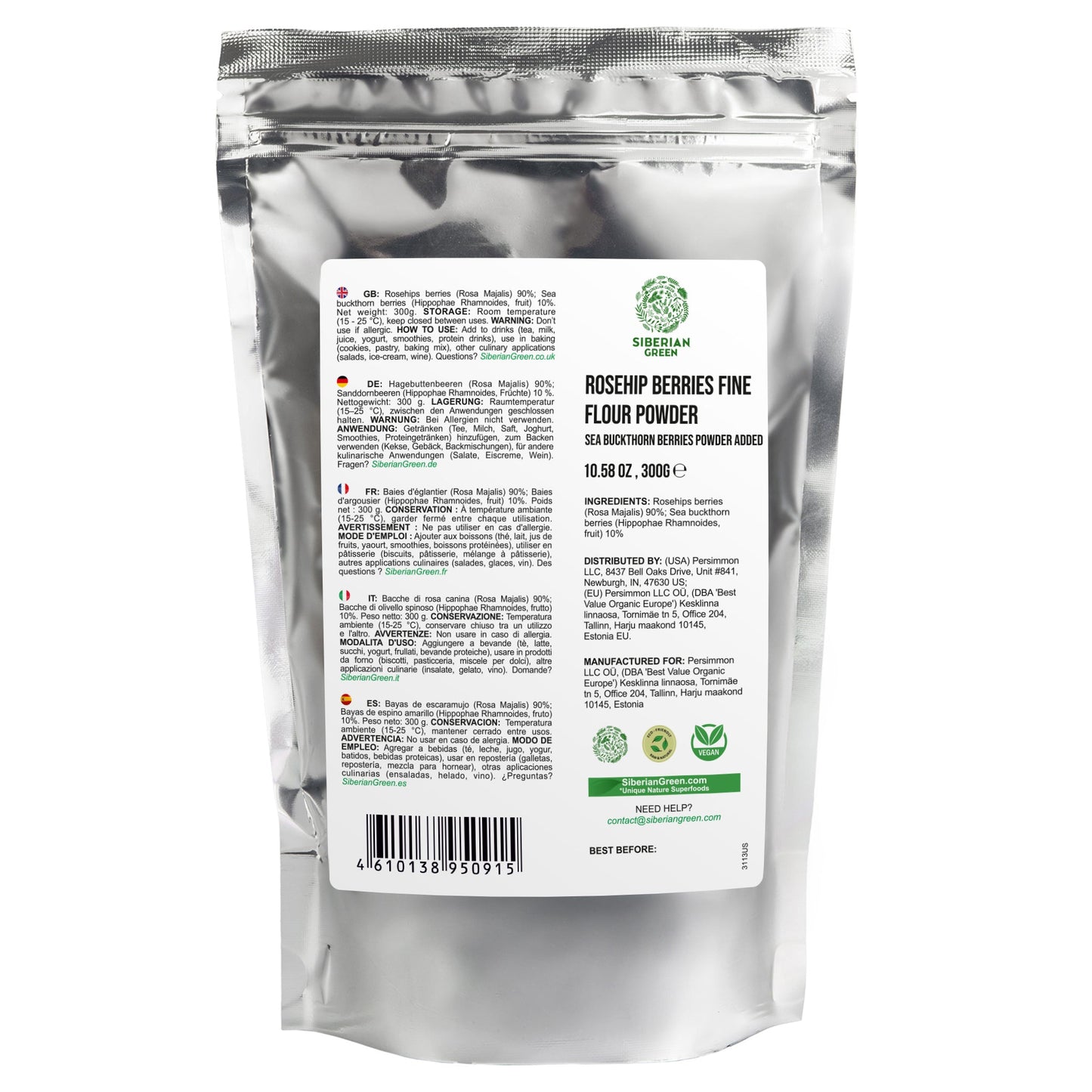Siberian Rose Hips with Sea Buckthorn Berries Powder – 300g (10.58 oz)