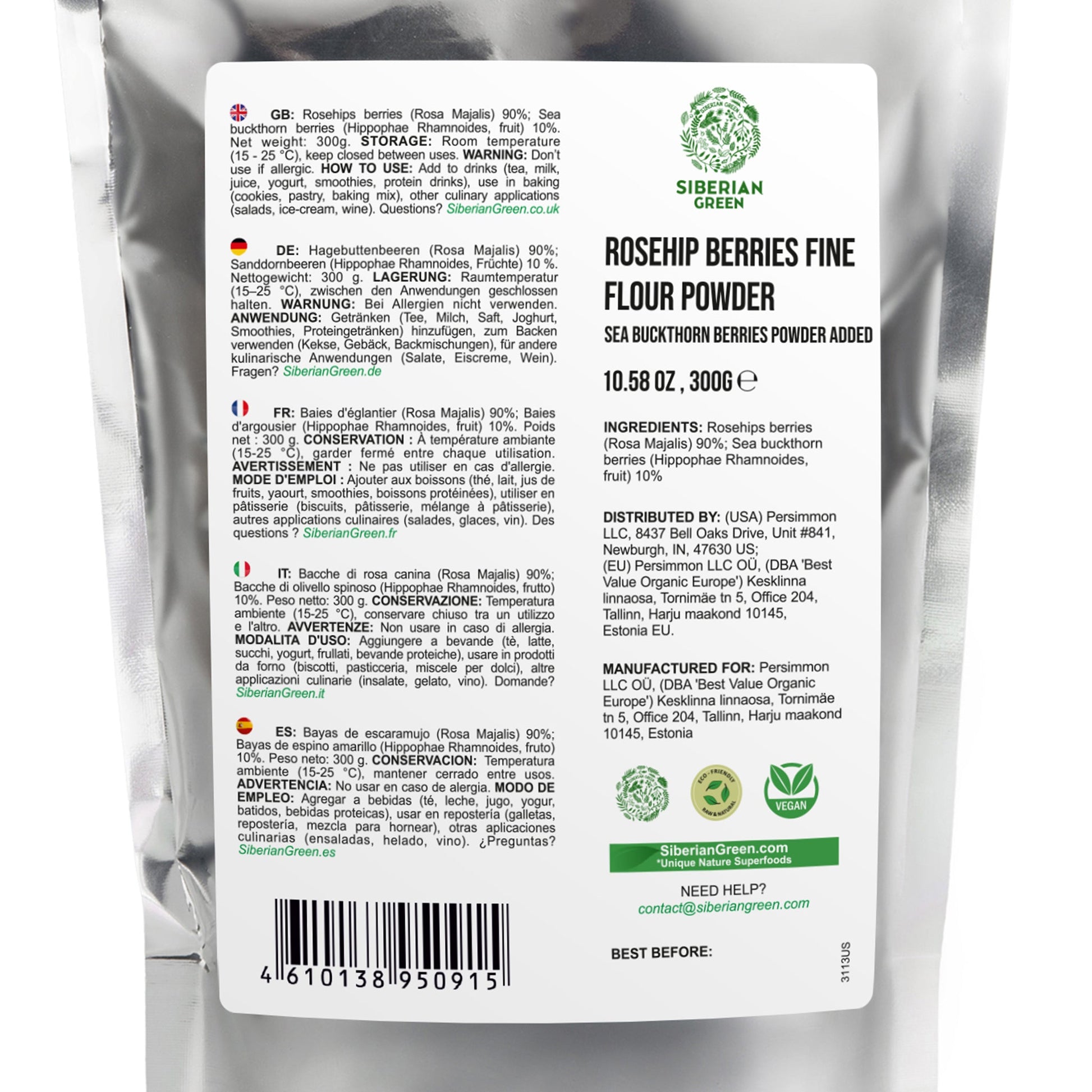 Siberian Rose Hips with Sea Buckthorn Berries Powder – 300g (10.58 oz)
