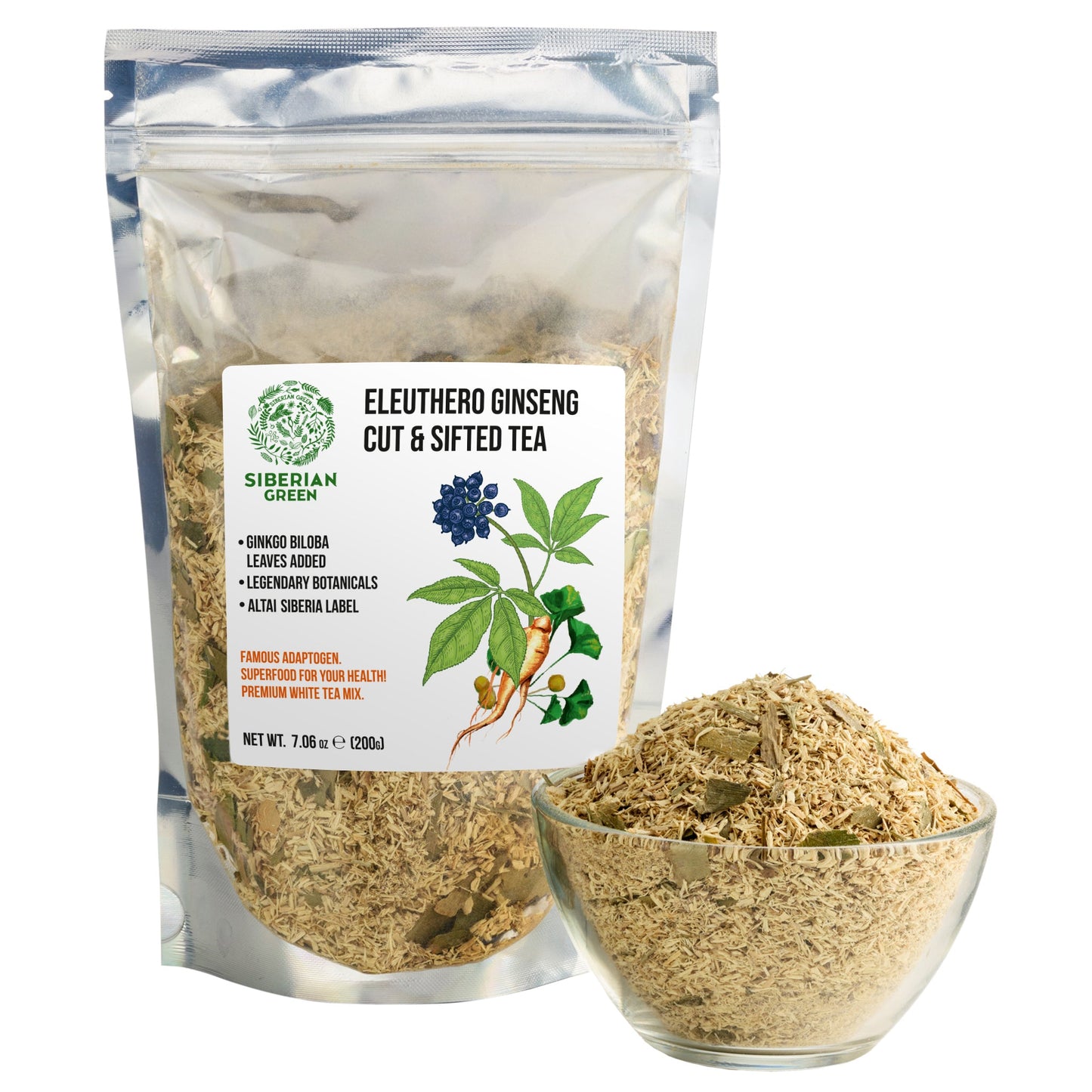 Organic Siberian Ginseng Powder with 10% Ginkgo Biloba