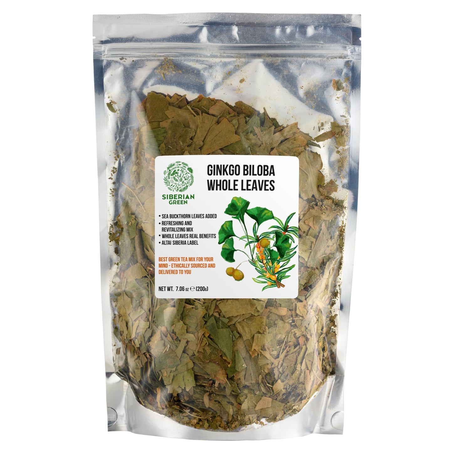Organic Ginkgo Leaf Tea – 200g Premium Ginkgo Biloba Leaves with Sea Buckthorn
