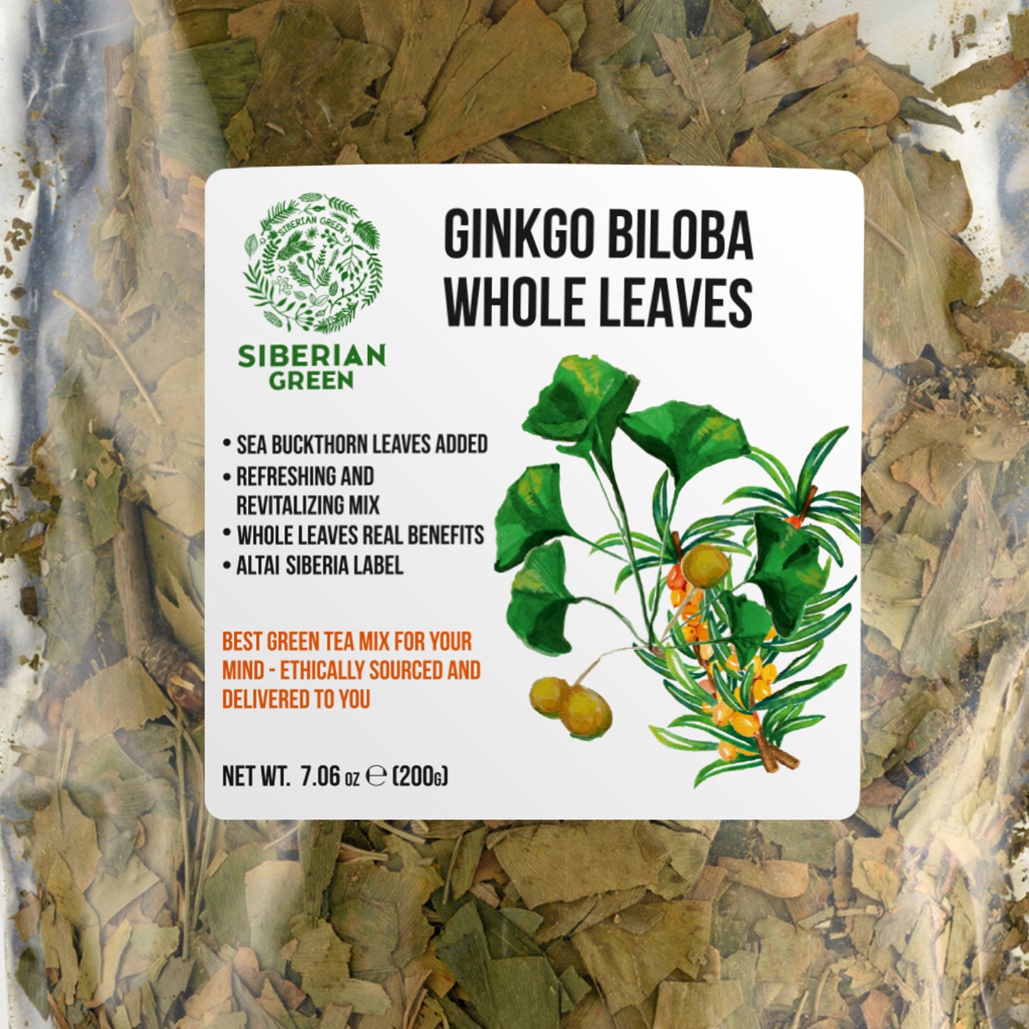 Organic Ginkgo Leaf Tea – 200g Premium Ginkgo Biloba Leaves with Sea Buckthorn