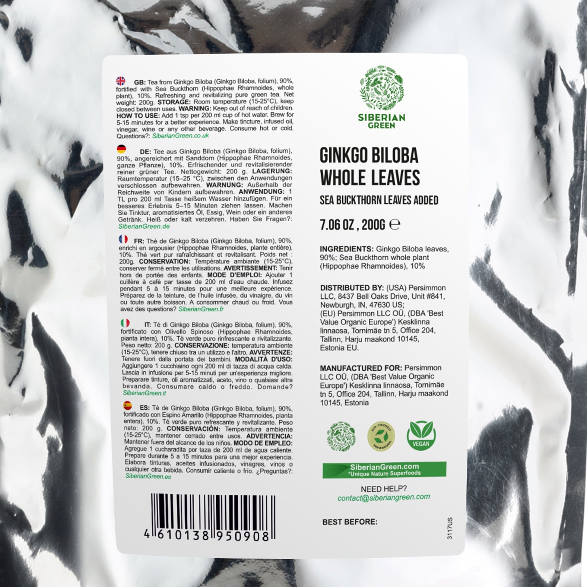 Organic Ginkgo Leaf Tea – 200g Premium Ginkgo Biloba Leaves with Sea Buckthorn