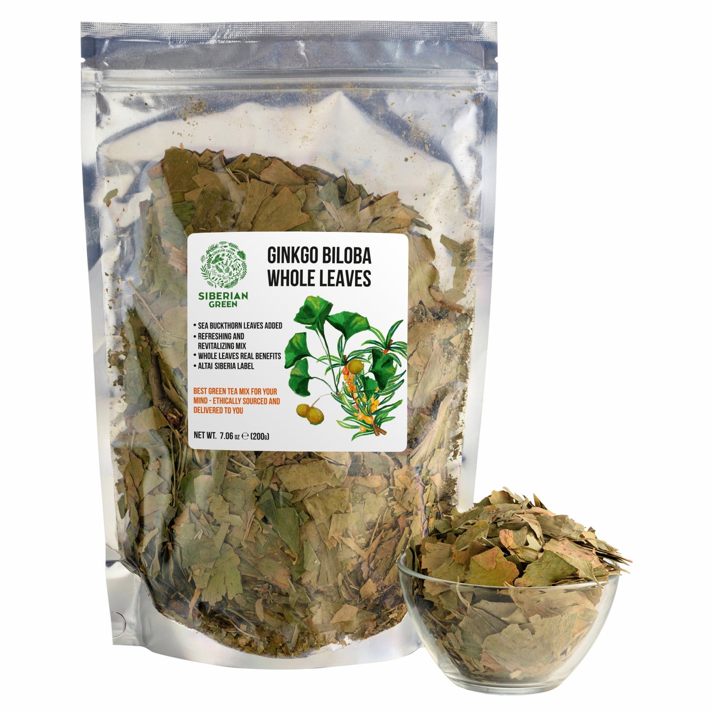 Organic Ginkgo Leaf Tea – 200g Premium Ginkgo Biloba Leaves with Sea Buckthorn