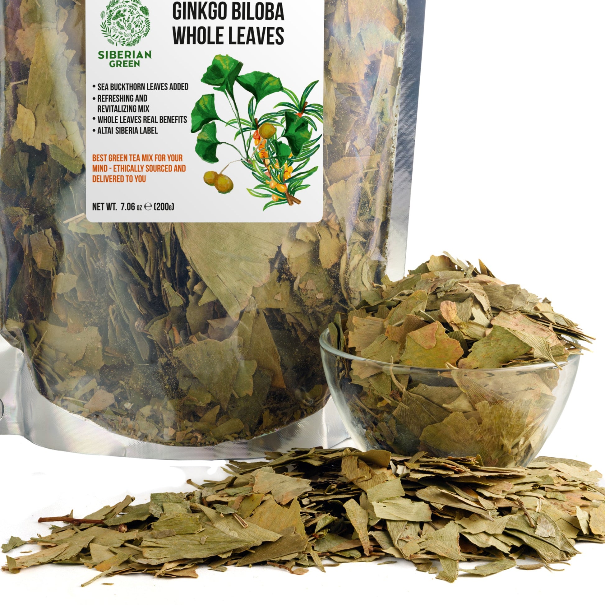 Organic Ginkgo Leaf Tea – 200g Premium Ginkgo Biloba Leaves with Sea Buckthorn
