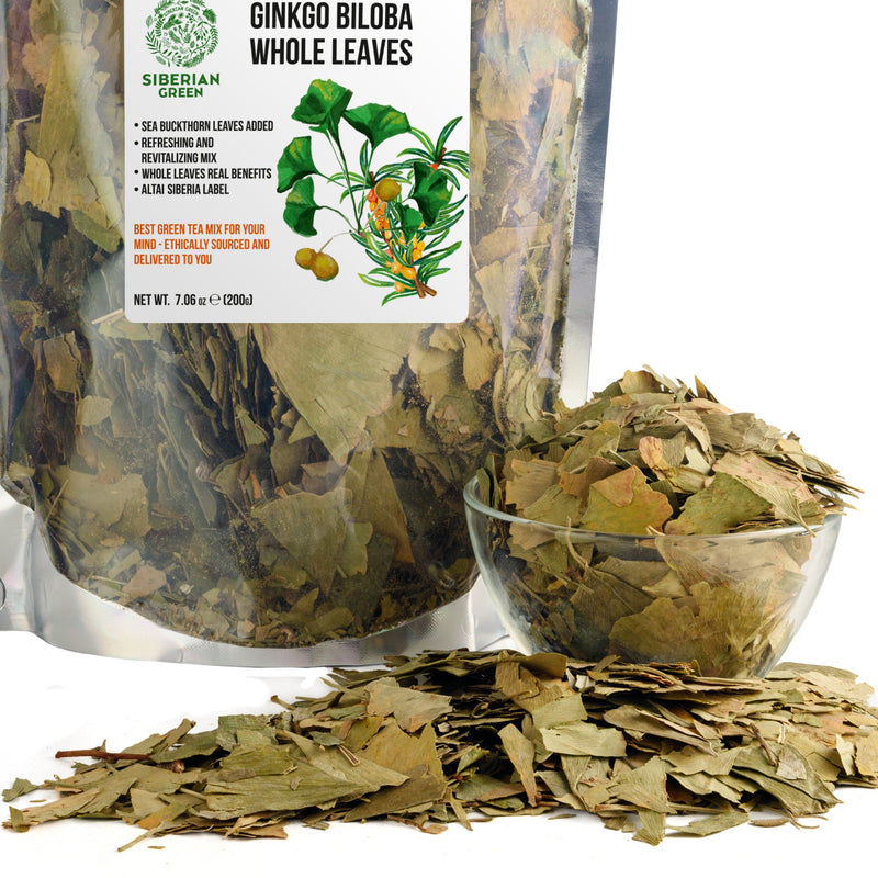 Organic Ginkgo Leaf Tea – 200g Premium Ginkgo Biloba Leaves with Sea Buckthorn
