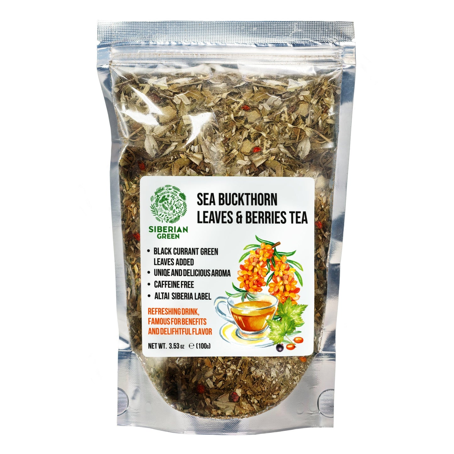 Siberian Green Sea Buckthorn Tea with Black Currant Leaves – Wild-Harvested & Caffeine-Free
