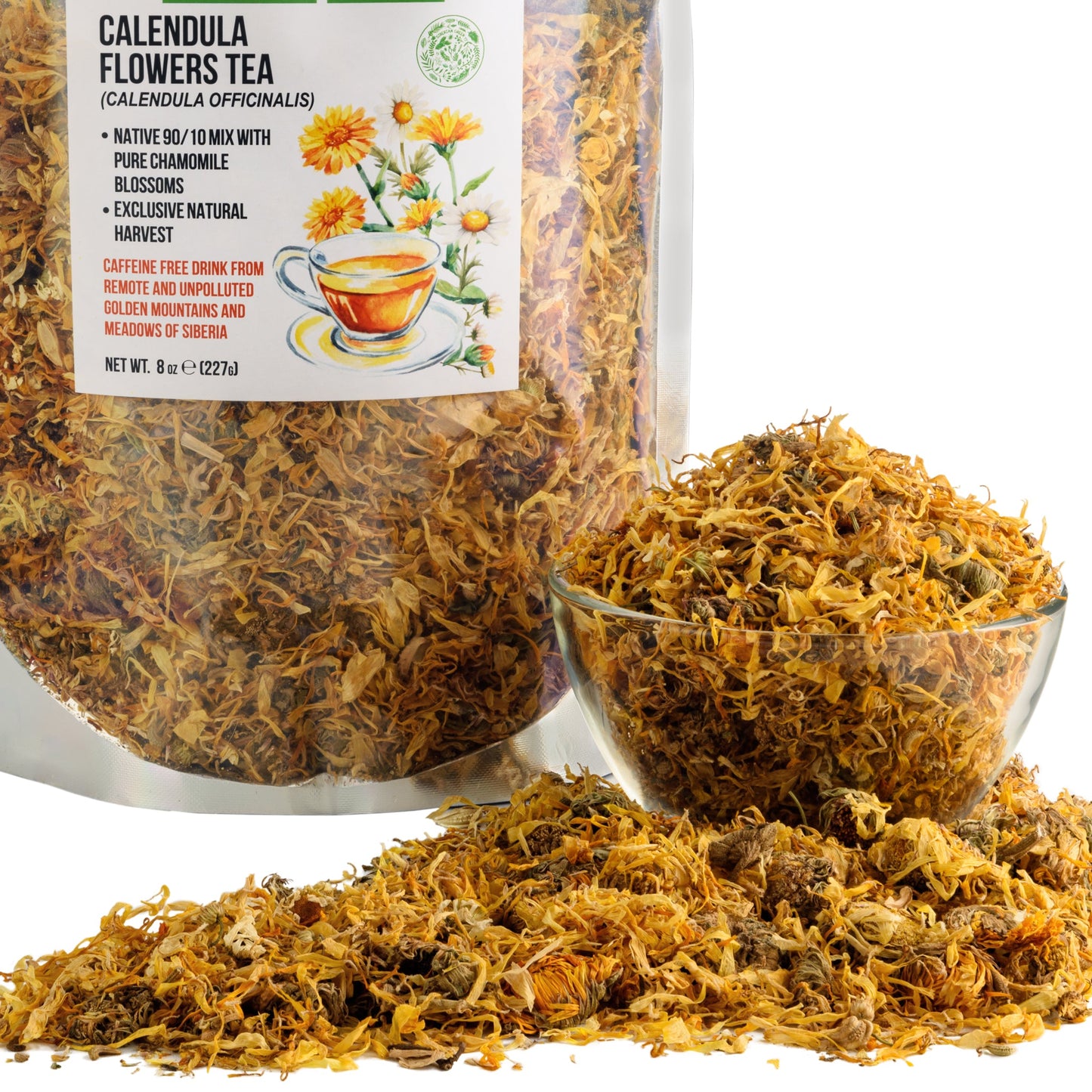Siberian Green Calendula & Chamomile Tea – Wild Harvested Caffeine-Free (227g / 8 oz)
