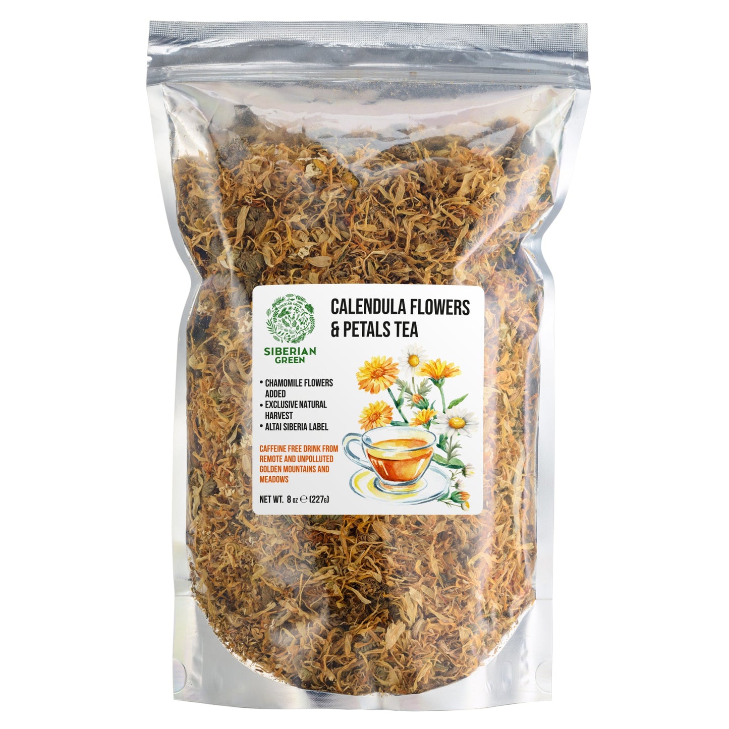 Siberian Green Calendula & Chamomile Tea – Wild Harvested Caffeine-Free (227g / 8 oz)