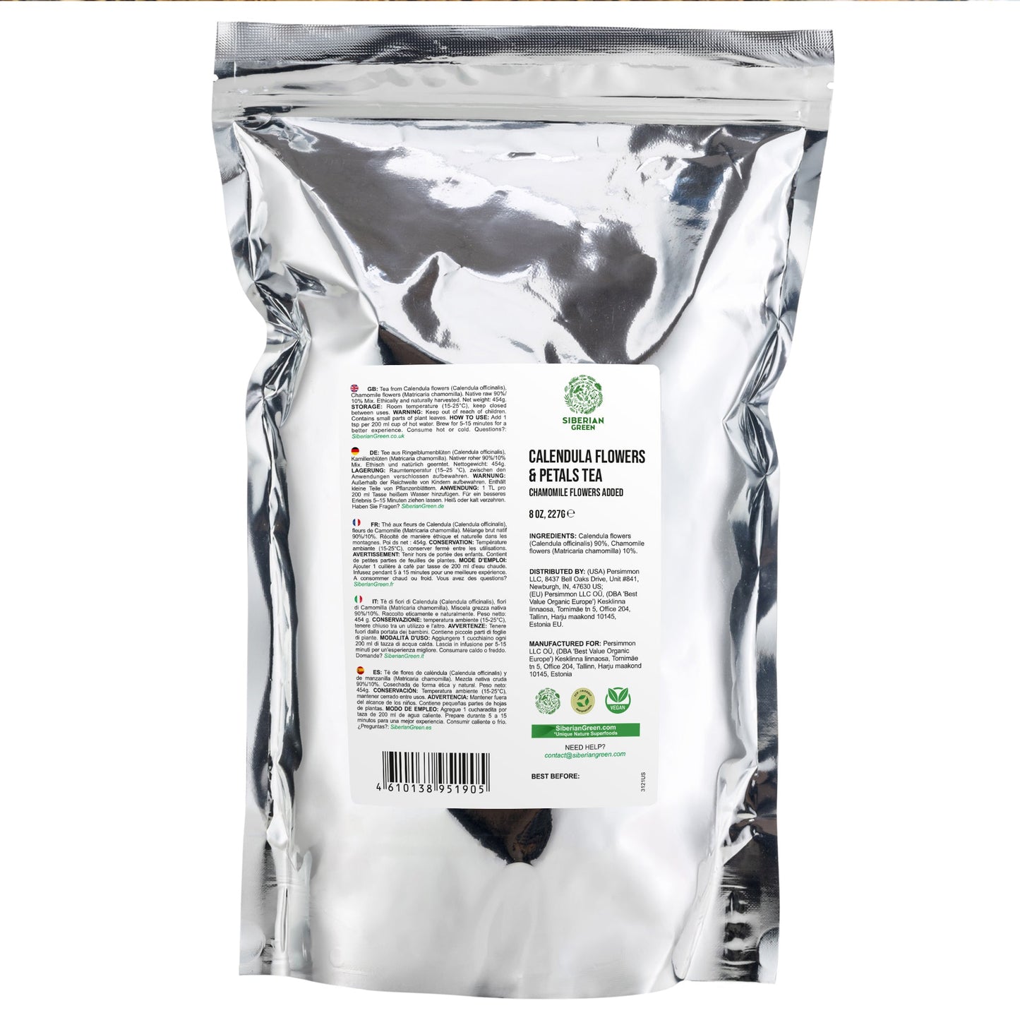 Siberian Green Calendula & Chamomile Tea – Wild Harvested Caffeine-Free (227g / 8 oz)
