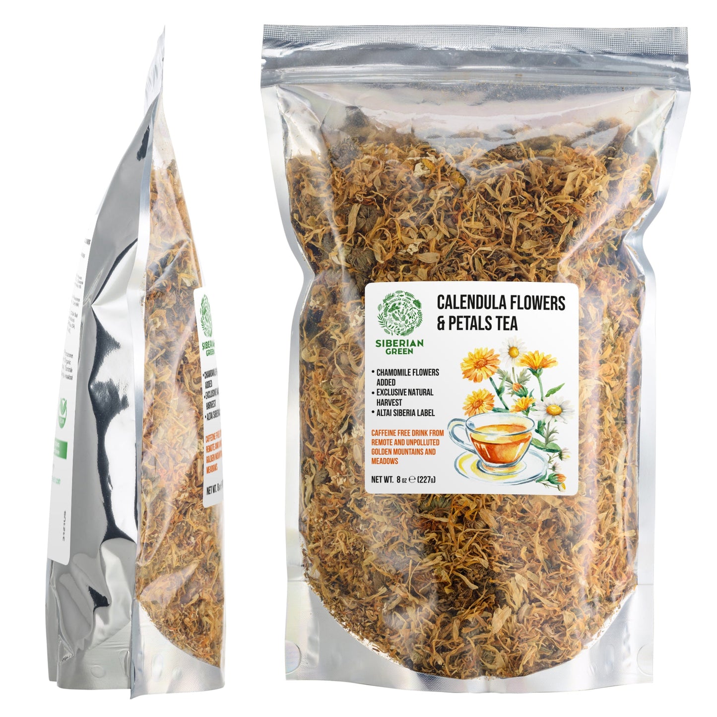 Siberian Green Calendula & Chamomile Tea – Wild Harvested Caffeine-Free (227g / 8 oz)