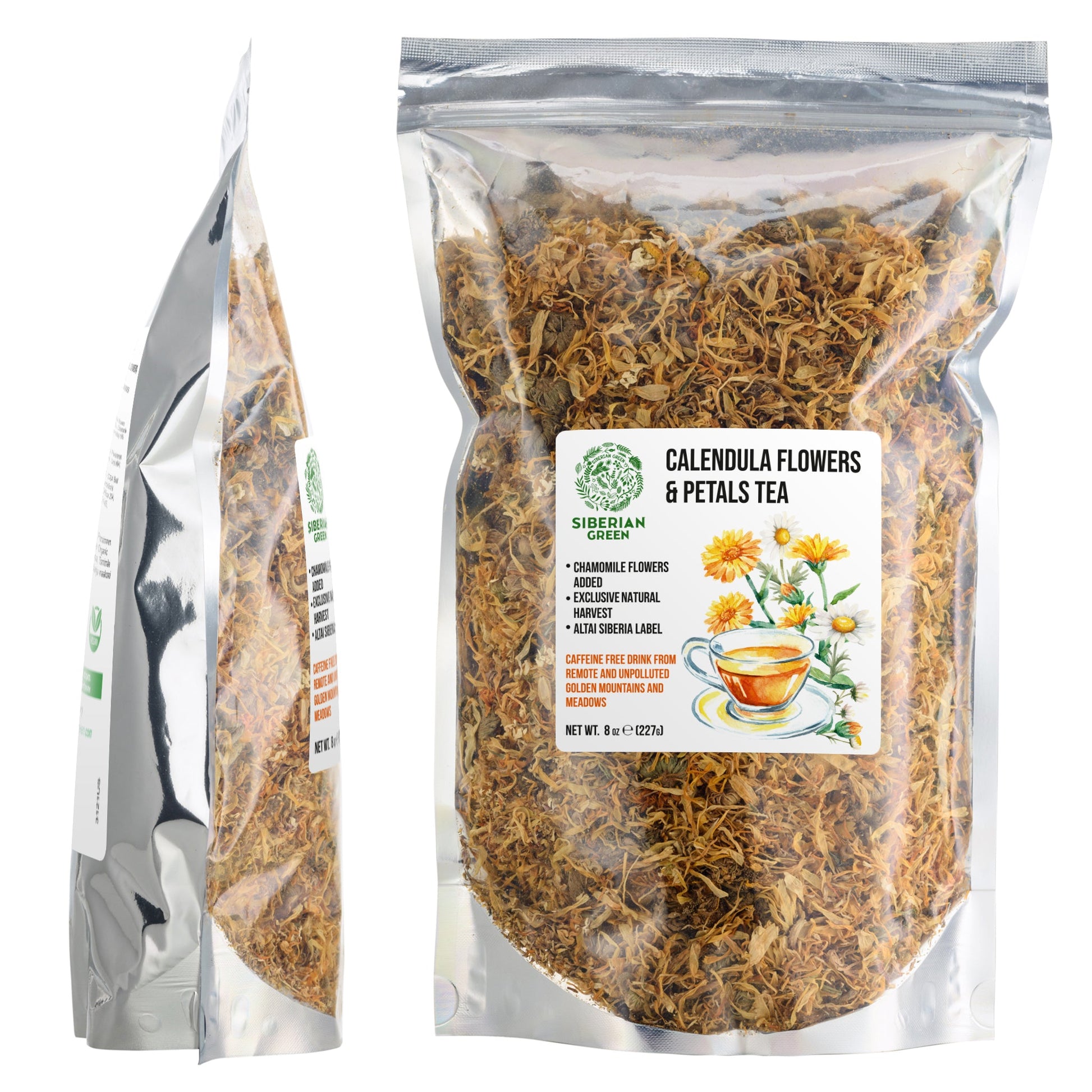 Siberian Green Calendula & Chamomile Tea – Wild Harvested Caffeine-Free (227g / 8 oz)