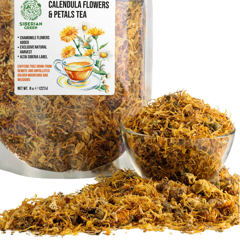 Siberian Green Calendula & Chamomile Tea – Wild Harvested Caffeine-Free (227g / 8 oz)