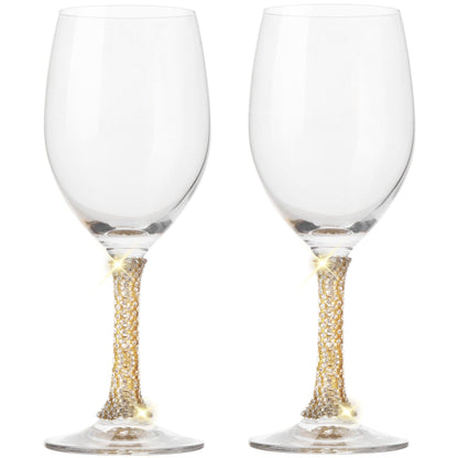 Berkware Set of 6 Crystal Wine Glasses - Elegant Gold tone Studded Long Stem Red Wine Glasses