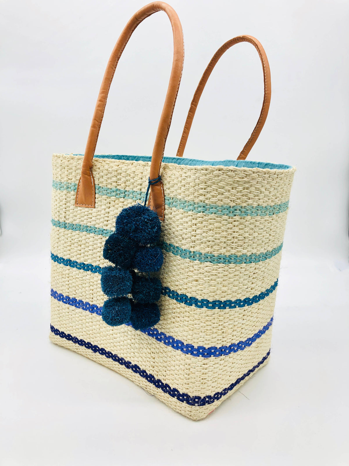 Capitola Strawbag Basket - Pin Stripe Turquoise by Maho