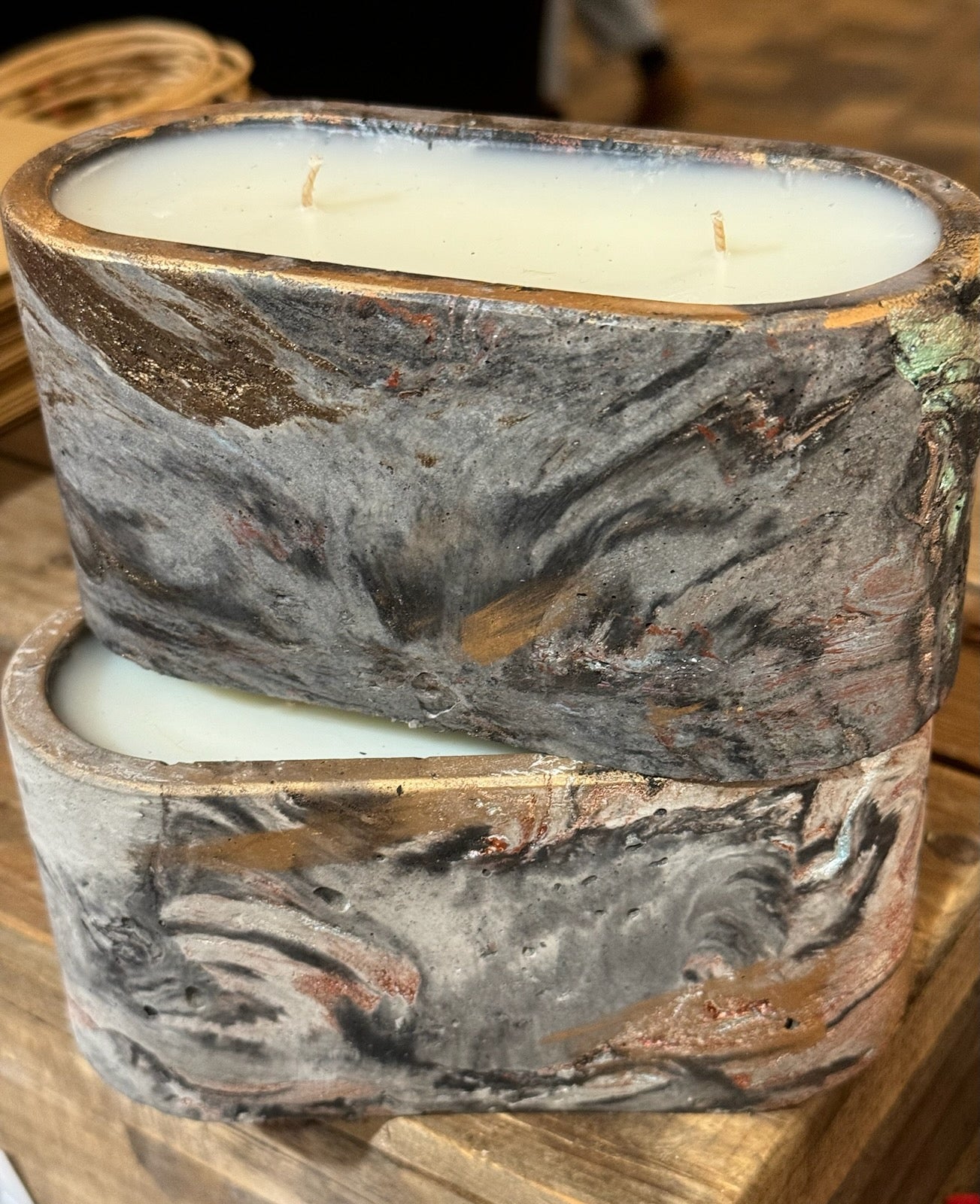 Signature Concrete Candle - Large Oval Hand painted Concrete Candle