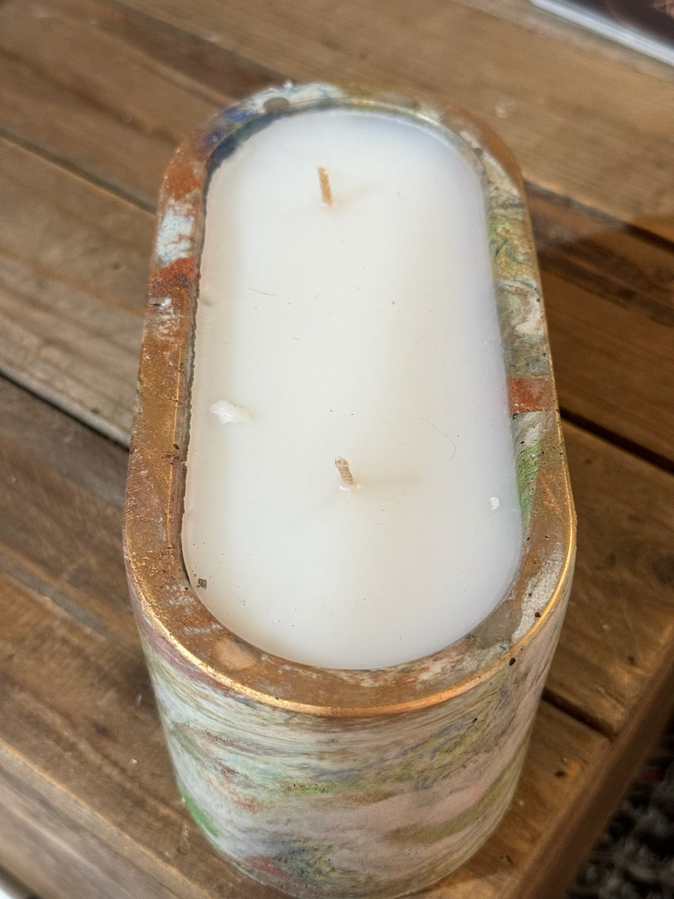 Signature Concrete Candle - Large Oval Hand painted Concrete Candle