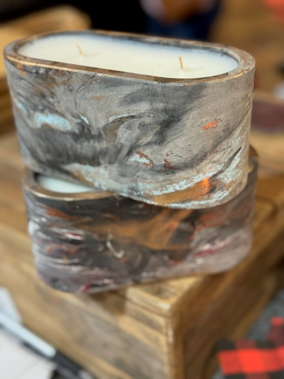 Signature Concrete Candle - Large Oval Hand painted Concrete Candle