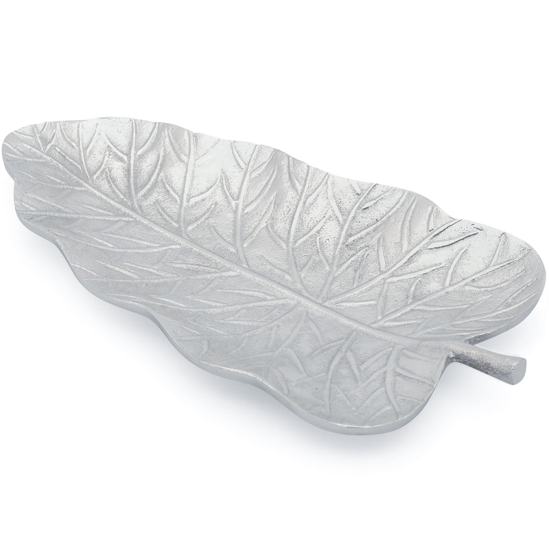 Berkware Decorative Silver Leaf Shape Serving Tray - Small Nickel Plated Candy Dish